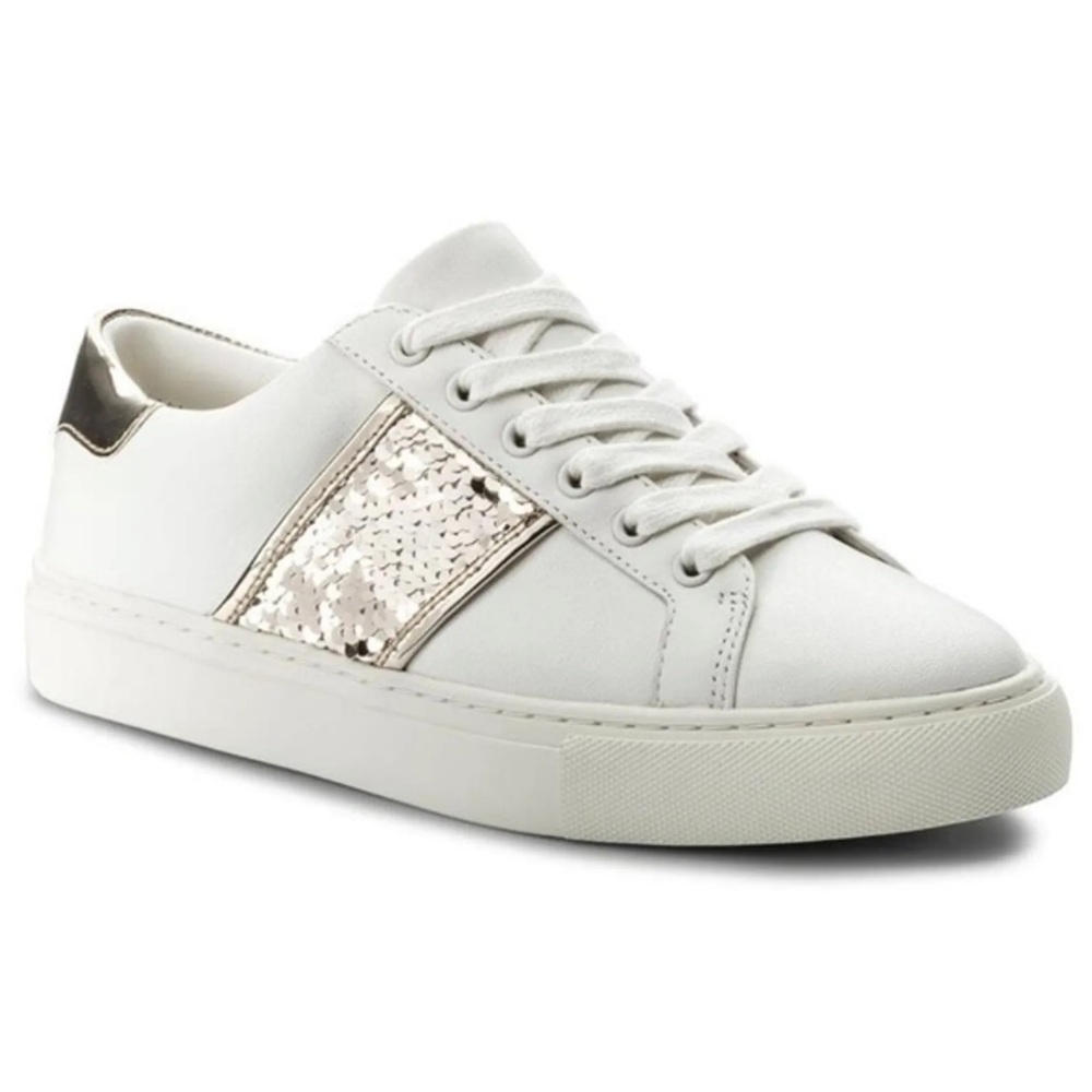 Tory Burch White and Gold Sequin Sneakers 8.5